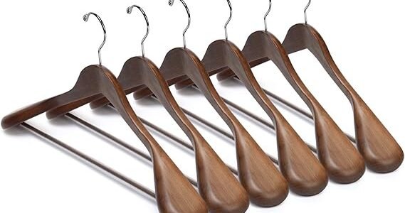 Nature Smile solid wood extra-wide shoulder coat hanger with anti-slip pants bar and chrome swivel hook