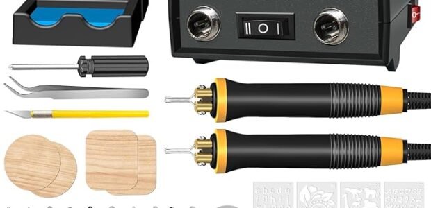 FIRElood adjustable temperature pyrography wood burning kit with wire nib tips and pen holder