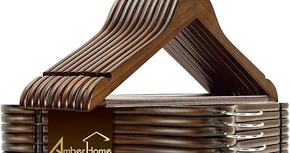 Amber Home solid wood clothes hanger with shoulder notches and pants bar