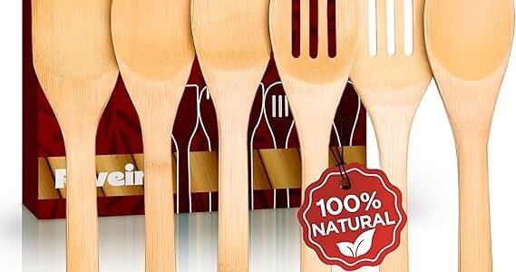 Riveira 6-Piece Bamboo Wooden Spoons and Cooking Utensils Set on kitchen counter