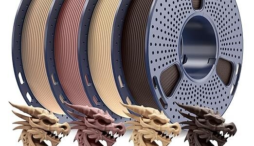 SUNLU wood PLA filament 1.75mm 250g spool 4-roll beginner bundle - walnut, logs, cherry, maple