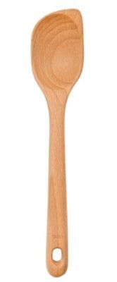 OXO Good Grips solid beech wood corner spoon and scraper on a wooden countertop
