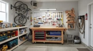 Small woodworking workshop setup