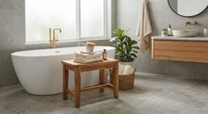 wood stool guide teak bathroom