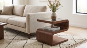 Walnut wood side table living room decor