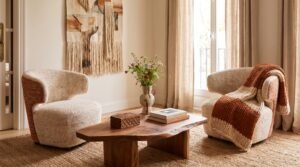 Walnut wood side table living room decor