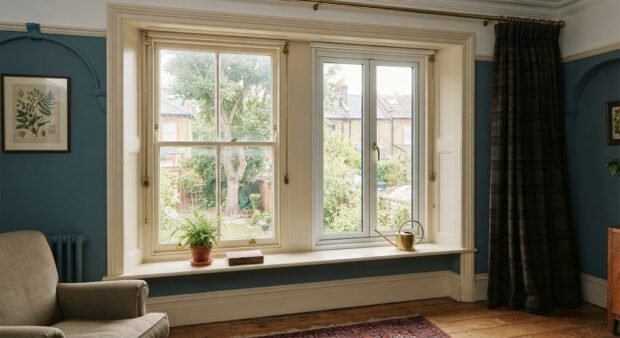 Internal secondary glazing wooden frames sash window